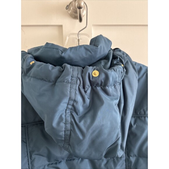 EUC Juicy Couture Teal Blue Quilted Hooded Puffer Down Filled Ruffle Jacket Med - Picture 9 of 13